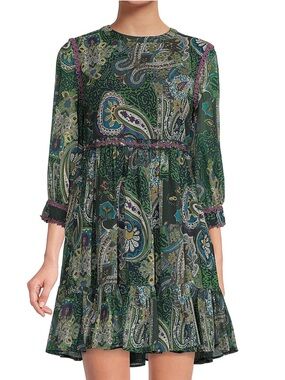 Area Stars Pia Paisley Mini Dress Size M NWT Green